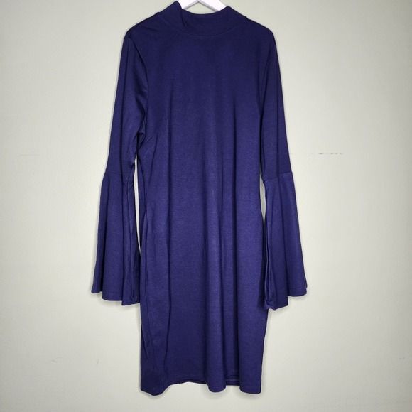 Venus Blue Dress Bell Sleeve Mock Neck Stretch Zipper Bodycon Whimsigoth XL - Picture 9 of 9